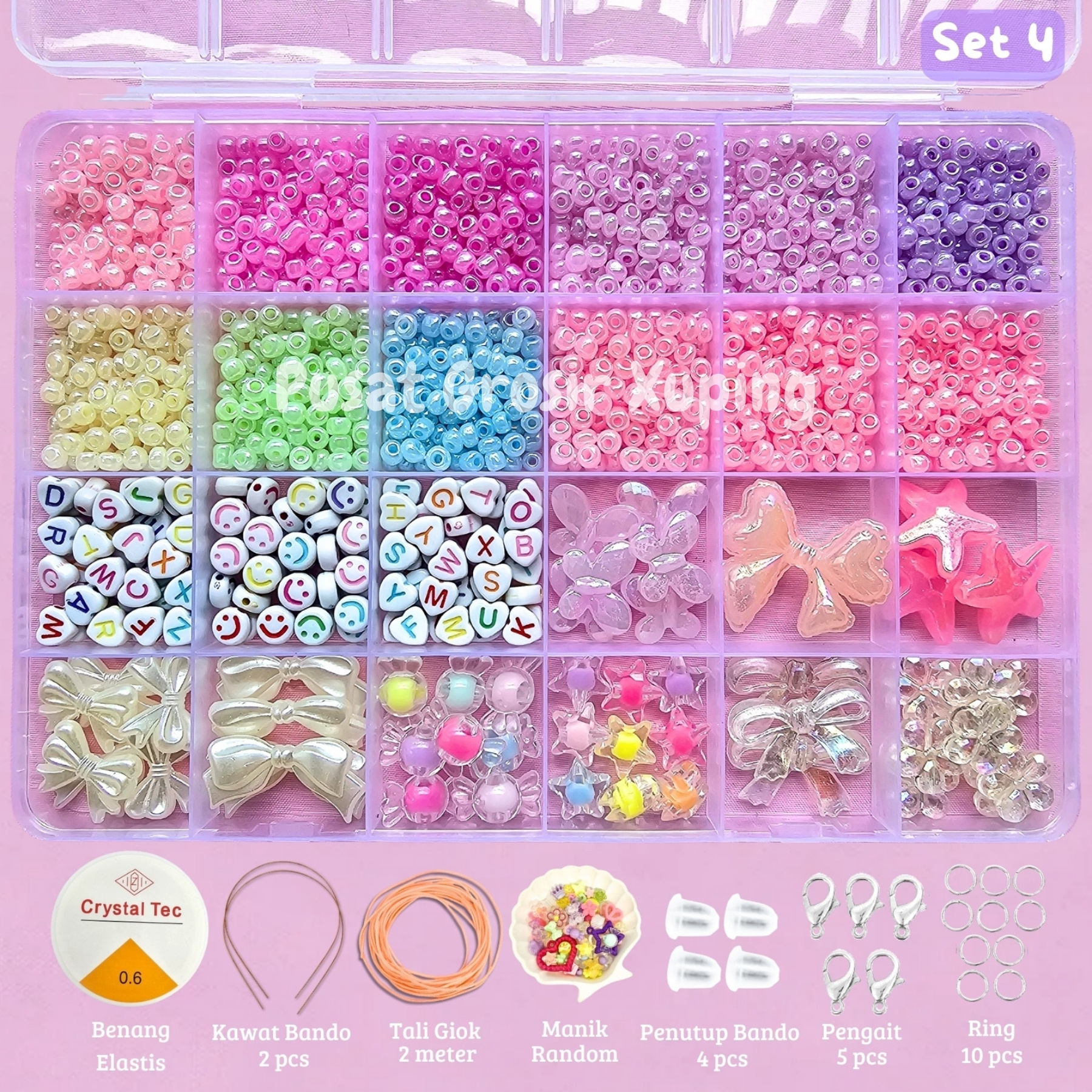DIY Craft Kit Gelang Manik Manik Aesthetic - Manik Manik Pasir 1 Box Lengkap - Set Pernak Pernik Meronce Mote - SET 4